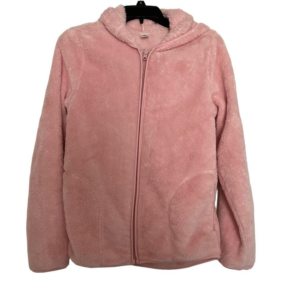 Soft Pink Fuzzy Faux Fur Jacket Zip-Up Hoodie Youth Girls Children XXL (16)
